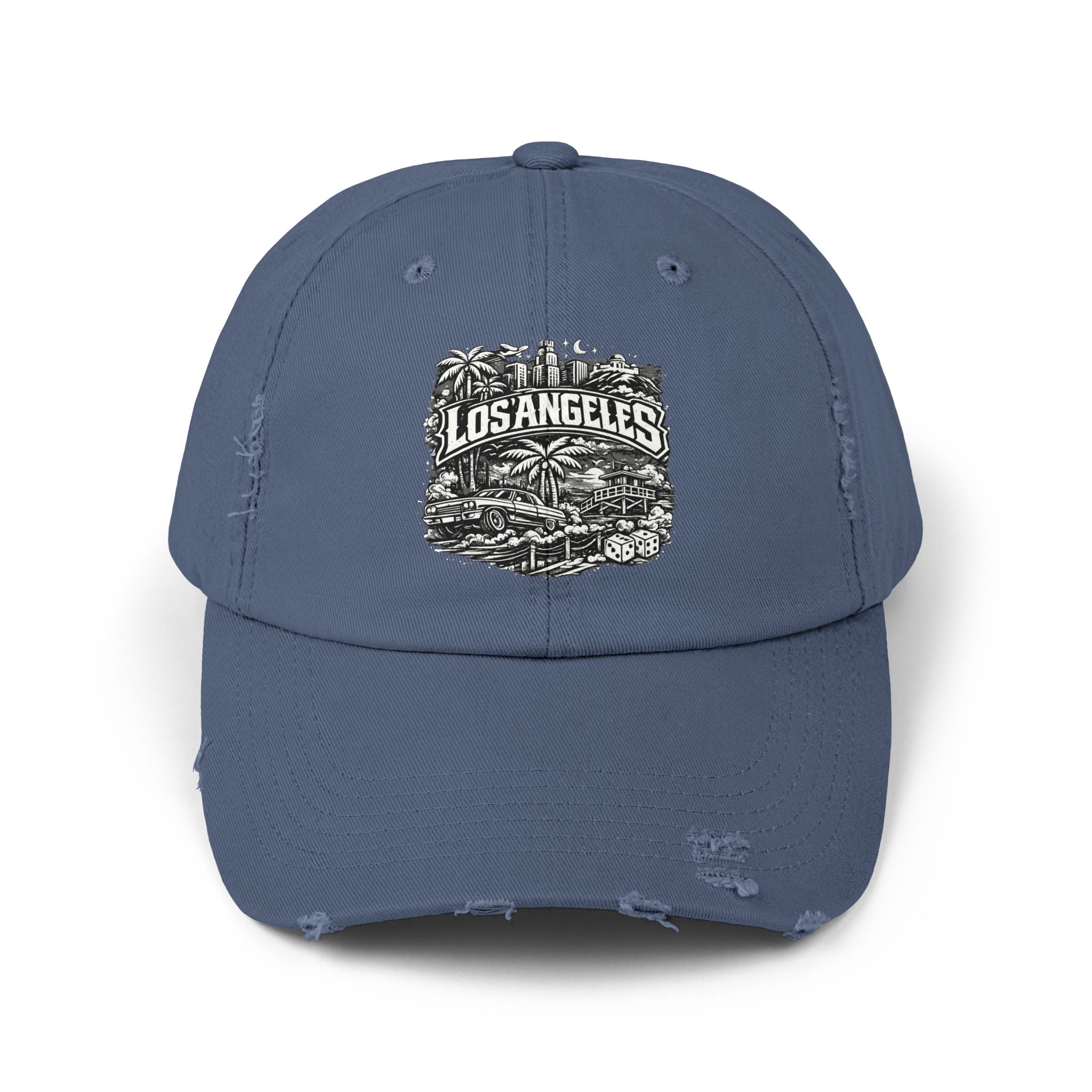 Los Angeles Distressed Baseball Cap — Vintage Palm Beach Scene – Bamerix