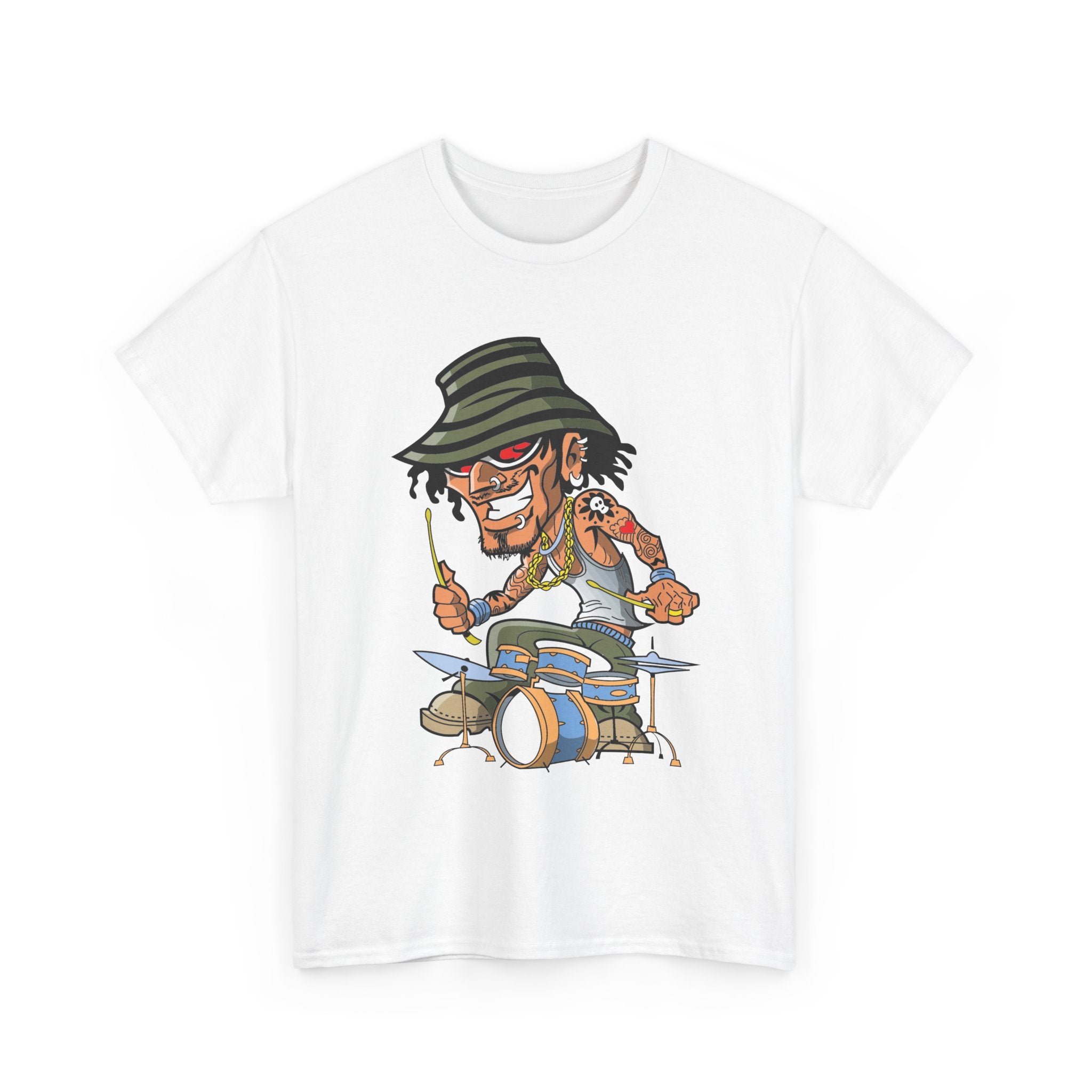 Drummer Cartoon Tee – Funky Cartoon Drummer Graphic T-Shirt – Bamerix