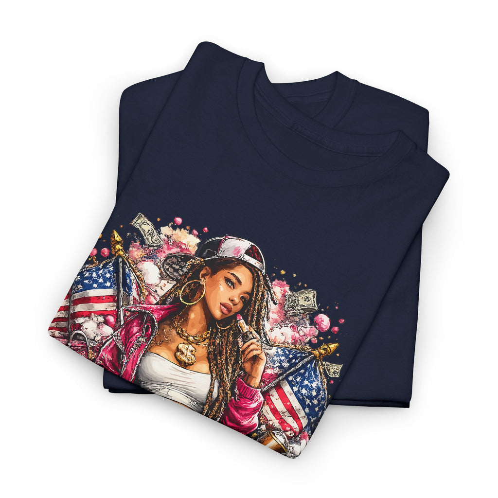 Streetwear Queen Tee — Retro Chicana Art American Flag Graphic T-Shirt – Bamerix