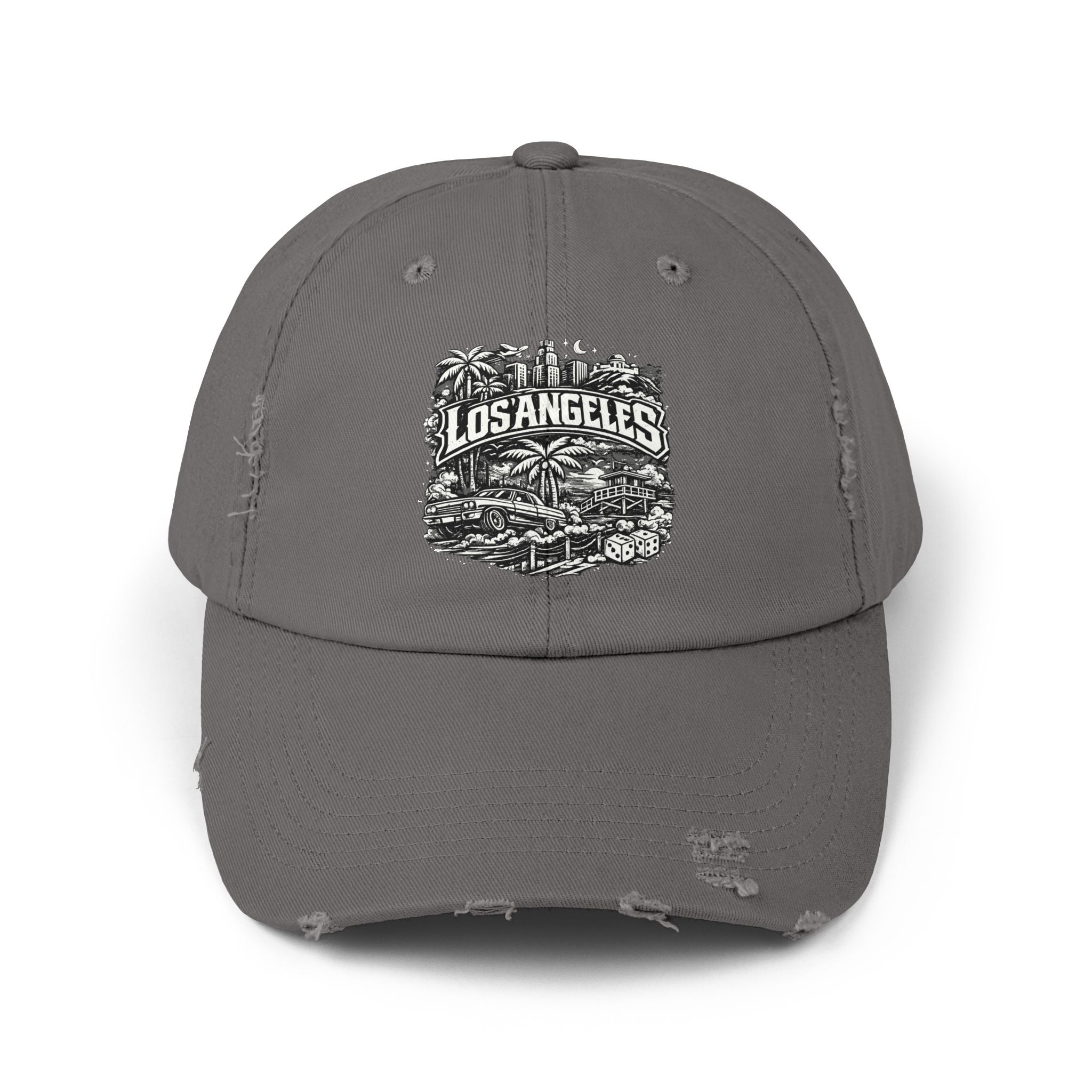 Los Angeles Distressed Baseball Cap — Vintage Palm Beach Scene – Bamerix
