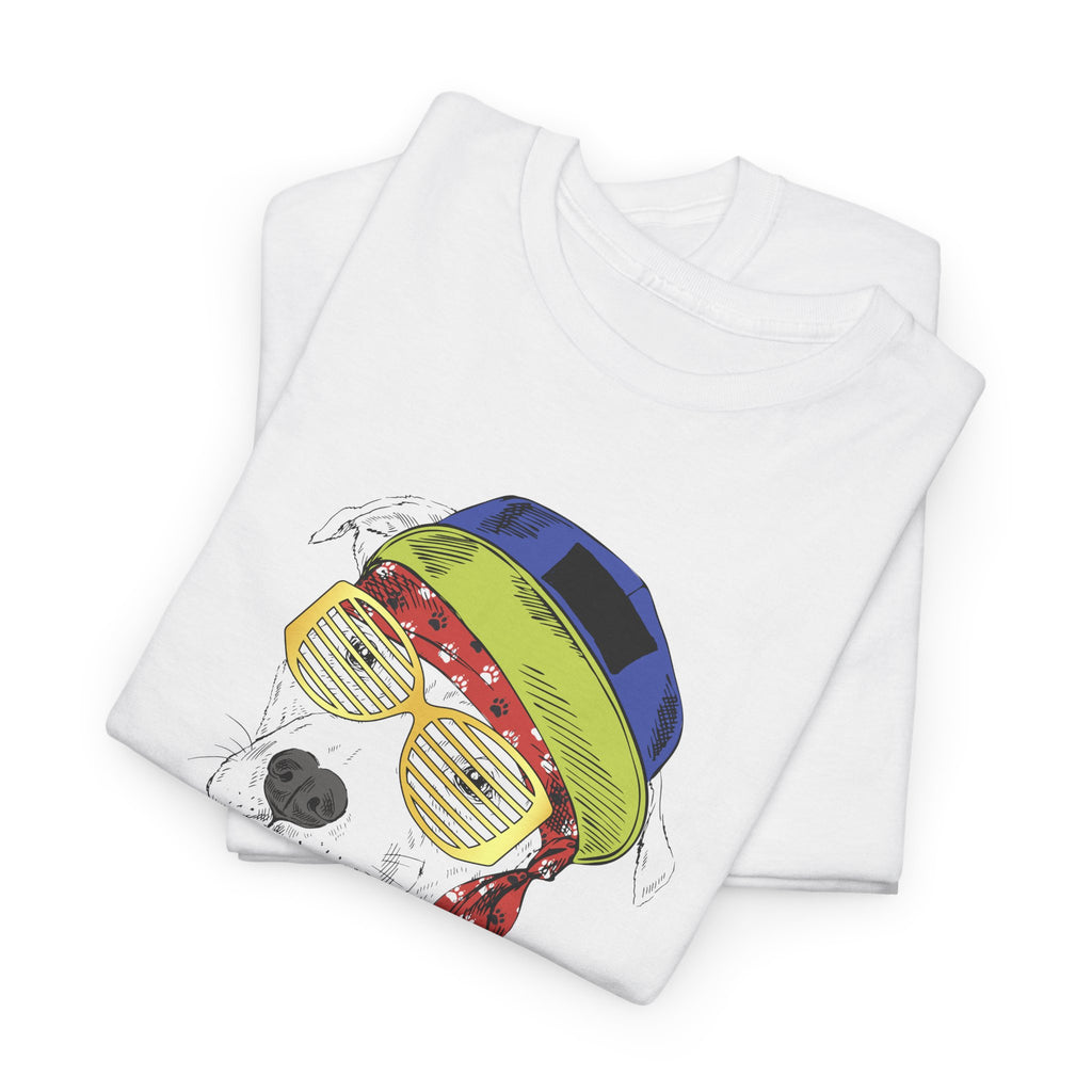 Hip Hop Dog Graphic Tee — Retro Streetwear Shirt with Sunglasses & Chain – Bamerix