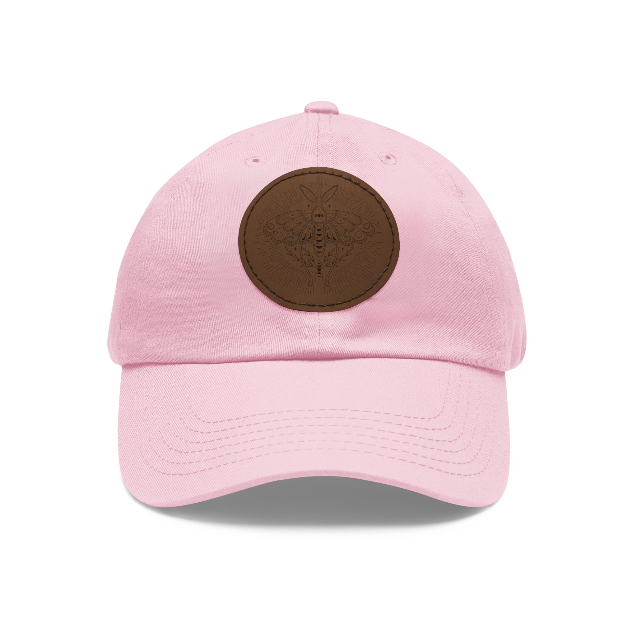 Embroidered Bee Leather Patch Dad Hat — Pink Round Patch Baseball Cap – Bamerix