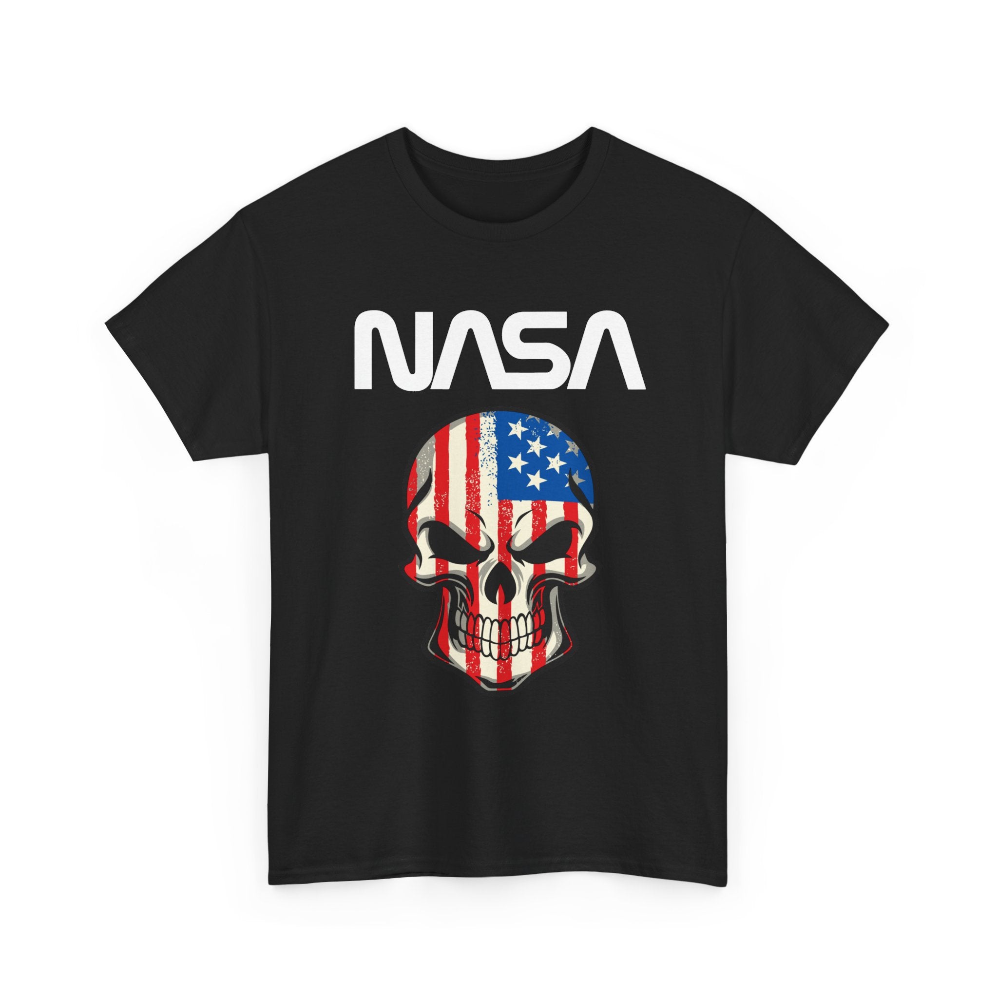 NASA American Flag Skull Tee — Patriotic Space Graphic T-Shirt – Bamerix