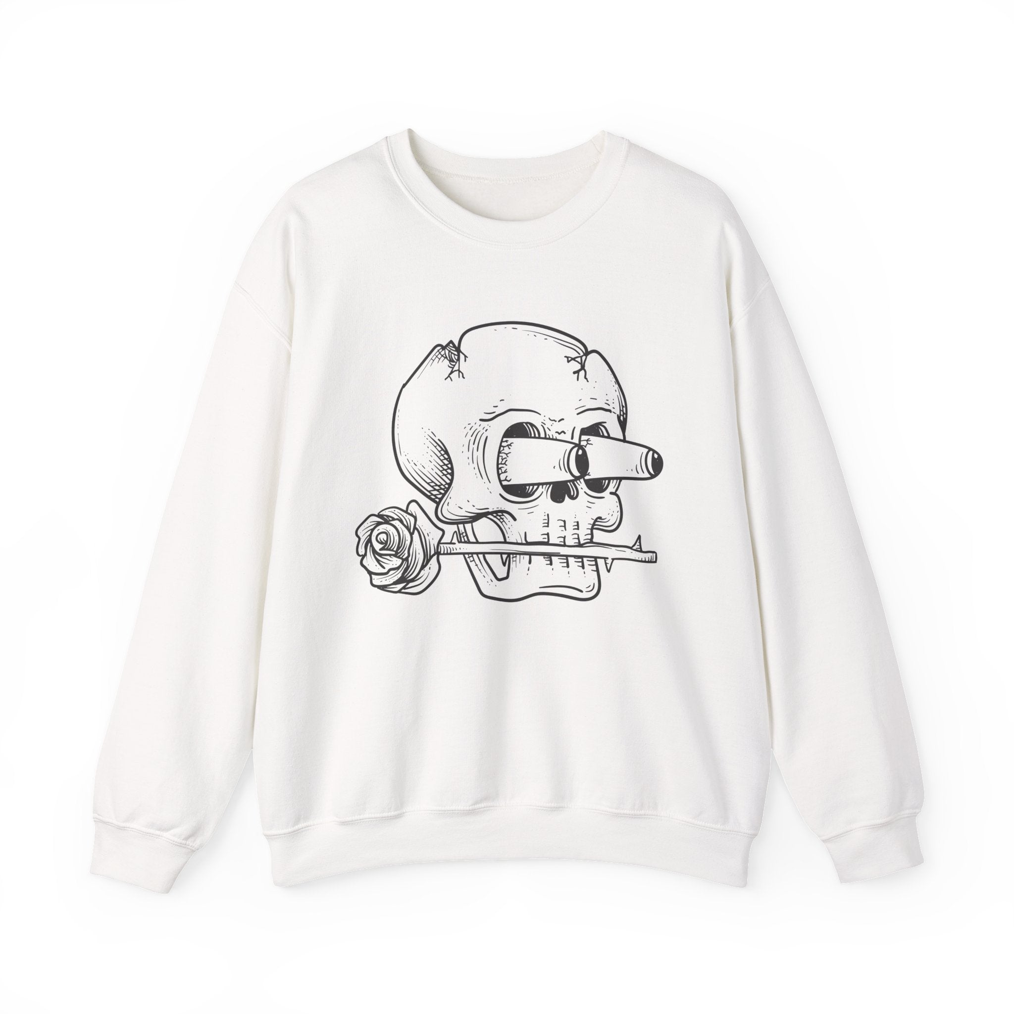 Skull with Rose Crewneck Sweatshirt  Edgy Skull Illustration Pullover – Bamerix