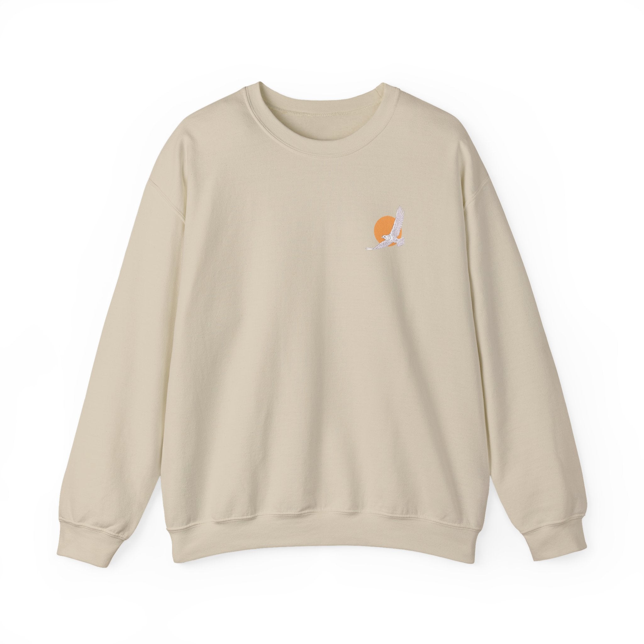 Minimal Sunrise Crewneck Sweatshirt — Small Sun & Feather Chest Graphic – Bamerix